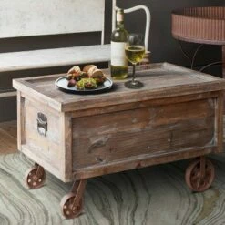 Distressed Mango Wood Trunk Storage Coffee Table with Tray Top and Caster Brown - The Urban Port -Coffee Tables Elegant store unnamed file 3346