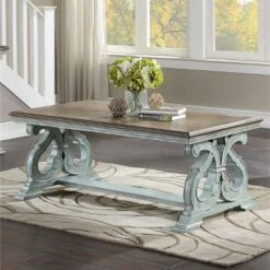 Crimber Trestle Coffee Table Oak/Antique Blue - miBasics