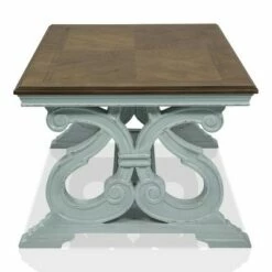 Crimber Trestle Coffee Table Oak/Antique Blue - miBasics -Coffee Tables Elegant store unnamed file 3360