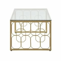 Khalilah Octagon Pattern Gold Metal and Glass Coffee Table Gold - Inspire Q -Coffee Tables Elegant store unnamed file 3364