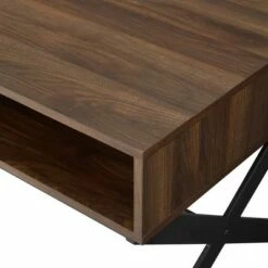 Nia Rustic Modern X Leg Storage Coffee Table - Saracina Home Dark Walnut -Coffee Tables Elegant store unnamed file 338