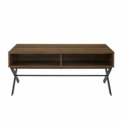Nia Rustic Modern X Leg Storage Coffee Table - Saracina Home Dark Walnut -Coffee Tables Elegant store unnamed file 343