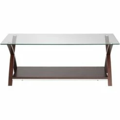 Elm Lane Modern Espresso Wood Accent Side End Table 47 1/4" x 23 3/4" with Shelf Brown Clear Glass Tabletop for Living Room House -Coffee Tables Elegant store unnamed file 3438