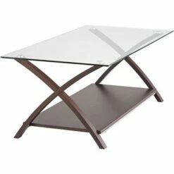 Elm Lane Modern Espresso Wood Accent Side End Table 47 1/4" x 23 3/4" with Shelf Brown Clear Glass Tabletop for Living Room House -Coffee Tables Elegant store unnamed file 3439