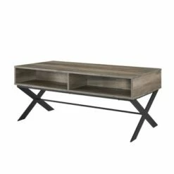 Nia Rustic Modern X Leg Storage Coffee Table - Saracina Home Dark Walnut -Coffee Tables Elegant store unnamed file 344