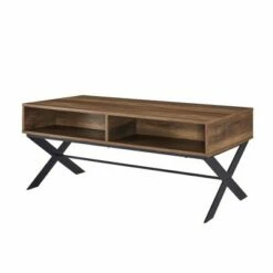 Nia Rustic Modern X Leg Storage Coffee Table - Saracina Home Dark Walnut -Coffee Tables Elegant store unnamed file 345