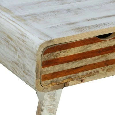 2 Drawers Rectangle Wooden Coffee Table Antique White - The Urban Port 4 2 Drawers Rectangle Wooden Coffee Table Antique White - The Urban Port - Image 2