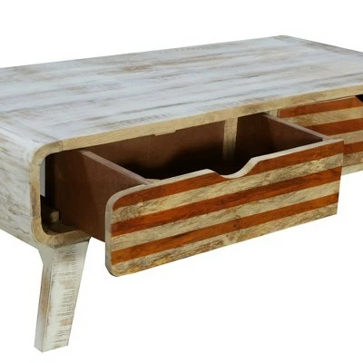 2 Drawers Rectangle Wooden Coffee Table Antique White - The Urban Port 5 2 Drawers Rectangle Wooden Coffee Table Antique White - The Urban Port - Image 3