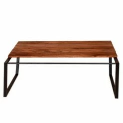 Rectangular Wooden Industrial Coffee Table with Metal Sled Base Brown/Black The Urban Port - The Urban Port