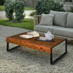 Rectangular Wooden Industrial Coffee Table with Metal Sled Base Brown/Black The Urban Port - The Urban Port -Coffee Tables Elegant store unnamed file 3536