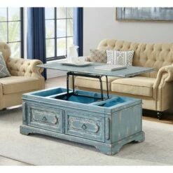 Sylvania 2 Drawers Lift Top Castered Cocktail Table Blue - Treasure Trove Accents -Coffee Tables Elegant store unnamed file 3584