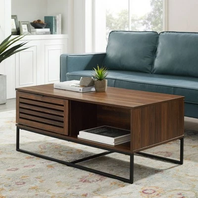 42" Visconti Boho Slat Door Coffee Table - Saracina Home Dark Walnut 4 42" Visconti Boho Slat Door Coffee Table - Saracina Home Dark Walnut - Image 2