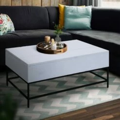 46" Lift Top Storage Mango Wood Coffee Table with Tubular Metal Base White/Black - The Urban Port -Coffee Tables Elegant store unnamed file 3645