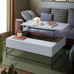 46" Lift Top Storage Mango Wood Coffee Table with Tubular Metal Base White/Black - The Urban Port -Coffee Tables Elegant store unnamed file 3646