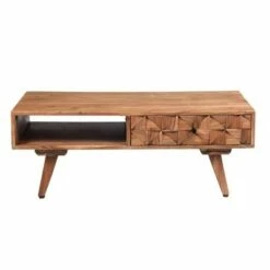 27" Farmhouse Textured Front 2 Drawers Rectangle Coffee Table Brown - The Urban Port