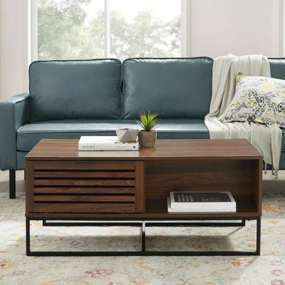42" Visconti Boho Slat Door Coffee Table - Saracina Home Dark Walnut 5 42" Visconti Boho Slat Door Coffee Table - Saracina Home Dark Walnut - Image 3
