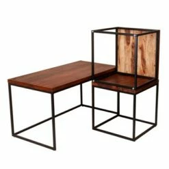 3pc Solid Wood Coffee Table Set with Grain Details and Metal Frame Brown - The Urban Port 15 3pc Solid Wood Coffee Table Set with Grain Details and Metal Frame Brown - The Urban Port -Coffee Tables Elegant store unnamed file 3685