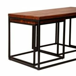 3pc Solid Wood Coffee Table Set with Grain Details and Metal Frame Brown - The Urban Port 18 3pc Solid Wood Coffee Table Set with Grain Details and Metal Frame Brown - The Urban Port -Coffee Tables Elegant store unnamed file 3688