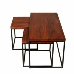 3pc Solid Wood Coffee Table Set with Grain Details and Metal Frame Brown - The Urban Port 20 3pc Solid Wood Coffee Table Set with Grain Details and Metal Frame Brown - The Urban Port -Coffee Tables Elegant store unnamed file 3690