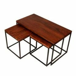 3pc Solid Wood Coffee Table Set with Grain Details and Metal Frame Brown - The Urban Port 21 3pc Solid Wood Coffee Table Set with Grain Details and Metal Frame Brown - The Urban Port -Coffee Tables Elegant store unnamed file 3691