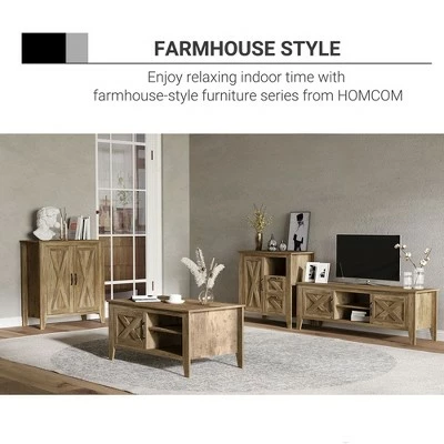 HOMCOM Farmhouse Coffee Table with Enclosed Storage Cabinet Adjustable Open Shelves and Elevated Base Oak 4 HOMCOM Farmhouse Coffee Table with Enclosed Storage Cabinet Adjustable Open Shelves and Elevated Base Oak - Image 2