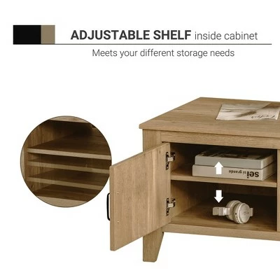 HOMCOM Farmhouse Coffee Table with Enclosed Storage Cabinet Adjustable Open Shelves and Elevated Base Oak 5 HOMCOM Farmhouse Coffee Table with Enclosed Storage Cabinet Adjustable Open Shelves and Elevated Base Oak - Image 3