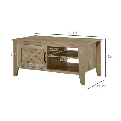 HOMCOM Farmhouse Coffee Table with Enclosed Storage Cabinet Adjustable Open Shelves and Elevated Base Oak 6 HOMCOM Farmhouse Coffee Table with Enclosed Storage Cabinet Adjustable Open Shelves and Elevated Base Oak - Image 4