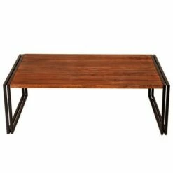 48" Wooden Top Industrial Coffee Table with Metal Sled Base Brown/Black - The Urban Port