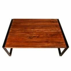 48" Wooden Top Industrial Coffee Table with Metal Sled Base Brown/Black - The Urban Port -Coffee Tables Elegant store unnamed file 3764