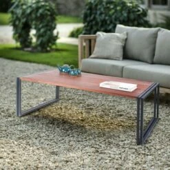 48" Wooden Top Industrial Coffee Table with Metal Sled Base Brown/Black - The Urban Port -Coffee Tables Elegant store unnamed file 3769