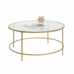 International Luxury Coffee Table Satin Gold/Clear Glass Finish - Sauder -Coffee Tables Elegant store unnamed file 3852