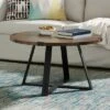 Wrightson Urban Industrial Faux Wrap Leg Round Coffee Table - Saracina Home Dark Walnut