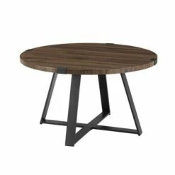 Wrightson Urban Industrial Faux Wrap Leg Round Coffee Table - Saracina Home Dark Walnut -Coffee Tables Elegant store unnamed file 3865