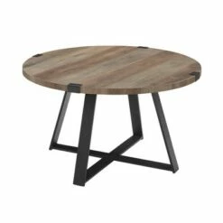 Wrightson Urban Industrial Faux Wrap Leg Round Coffee Table - Saracina Home Dark Walnut -Coffee Tables Elegant store unnamed file 3866