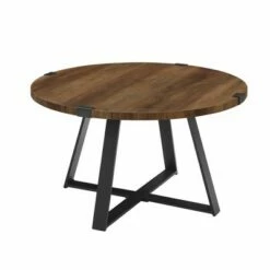 Wrightson Urban Industrial Faux Wrap Leg Round Coffee Table - Saracina Home Dark Walnut -Coffee Tables Elegant store unnamed file 3867