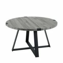 Wrightson Urban Industrial Faux Wrap Leg Round Coffee Table - Saracina Home Dark Walnut -Coffee Tables Elegant store unnamed file 3869