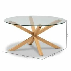 Lida Glass and Wood Finished Coffee Table Clear/Natural - Baxton Studio -Coffee Tables Elegant store unnamed file 3889