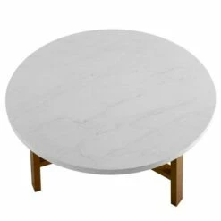 30" Modern Round Y Leg Coffee Table - Saracina Home Faux White Marble/light Oak -Coffee Tables Elegant store unnamed file 3892