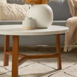 30" Modern Round Y Leg Coffee Table - Saracina Home Faux White Marble/light Oak -Coffee Tables Elegant store unnamed file 3894