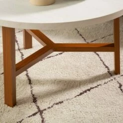 30" Modern Round Y Leg Coffee Table - Saracina Home Faux White Marble/light Oak -Coffee Tables Elegant store unnamed file 3895