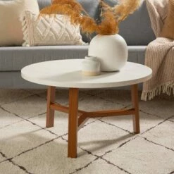 30" Modern Round Y Leg Coffee Table - Saracina Home Faux White Marble/light Oak -Coffee Tables Elegant store unnamed file 3896