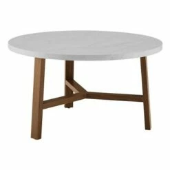30" Modern Round Y Leg Coffee Table - Saracina Home Faux White Marble/light Oak -Coffee Tables Elegant store unnamed file 3897