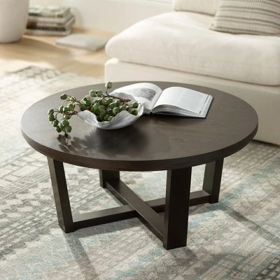 Elm Lane Farmhouse Modern Wood Round Coffee Table 40" Wide Dark Brown Crossed for Spaces Living Room Home House Home House Office 3 Elm Lane Farmhouse Modern Wood Round Coffee Table 40" Wide Dark Brown Crossed for Spaces Living Room Home House Home House Office