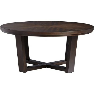 Elm Lane Farmhouse Modern Wood Round Coffee Table 40" Wide Dark Brown Crossed for Spaces Living Room Home House Home House Office 7 Elm Lane Farmhouse Modern Wood Round Coffee Table 40" Wide Dark Brown Crossed for Spaces Living Room Home House Home House Office - Image 5