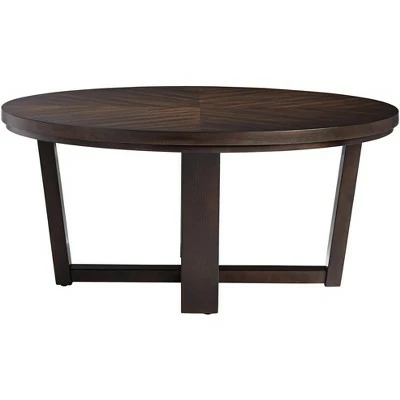 Elm Lane Farmhouse Modern Wood Round Coffee Table 40" Wide Dark Brown Crossed for Spaces Living Room Home House Home House Office 8 Elm Lane Farmhouse Modern Wood Round Coffee Table 40" Wide Dark Brown Crossed for Spaces Living Room Home House Home House Office - Image 6