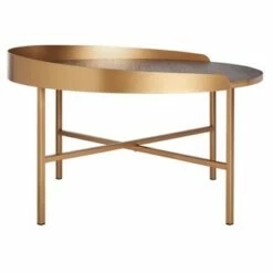 Prague Round Coffee Table Light Gray Oak/Gold - Safavieh -Coffee Tables Elegant store unnamed file 3917