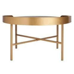 Prague Round Coffee Table Light Gray Oak/Gold - Safavieh -Coffee Tables Elegant store unnamed file 3918