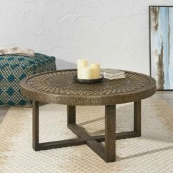 Cohutta Boho Handcrafted Embossed Coffee Table Gold - Christopher Knight Home
