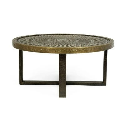 Cohutta Boho Handcrafted Embossed Coffee Table Gold - Christopher Knight Home 4 Cohutta Boho Handcrafted Embossed Coffee Table Gold - Christopher Knight Home - Image 2