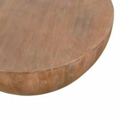 Drum Shape Wooden Coffee Table with Plank Design Base Brown - The Urban Port